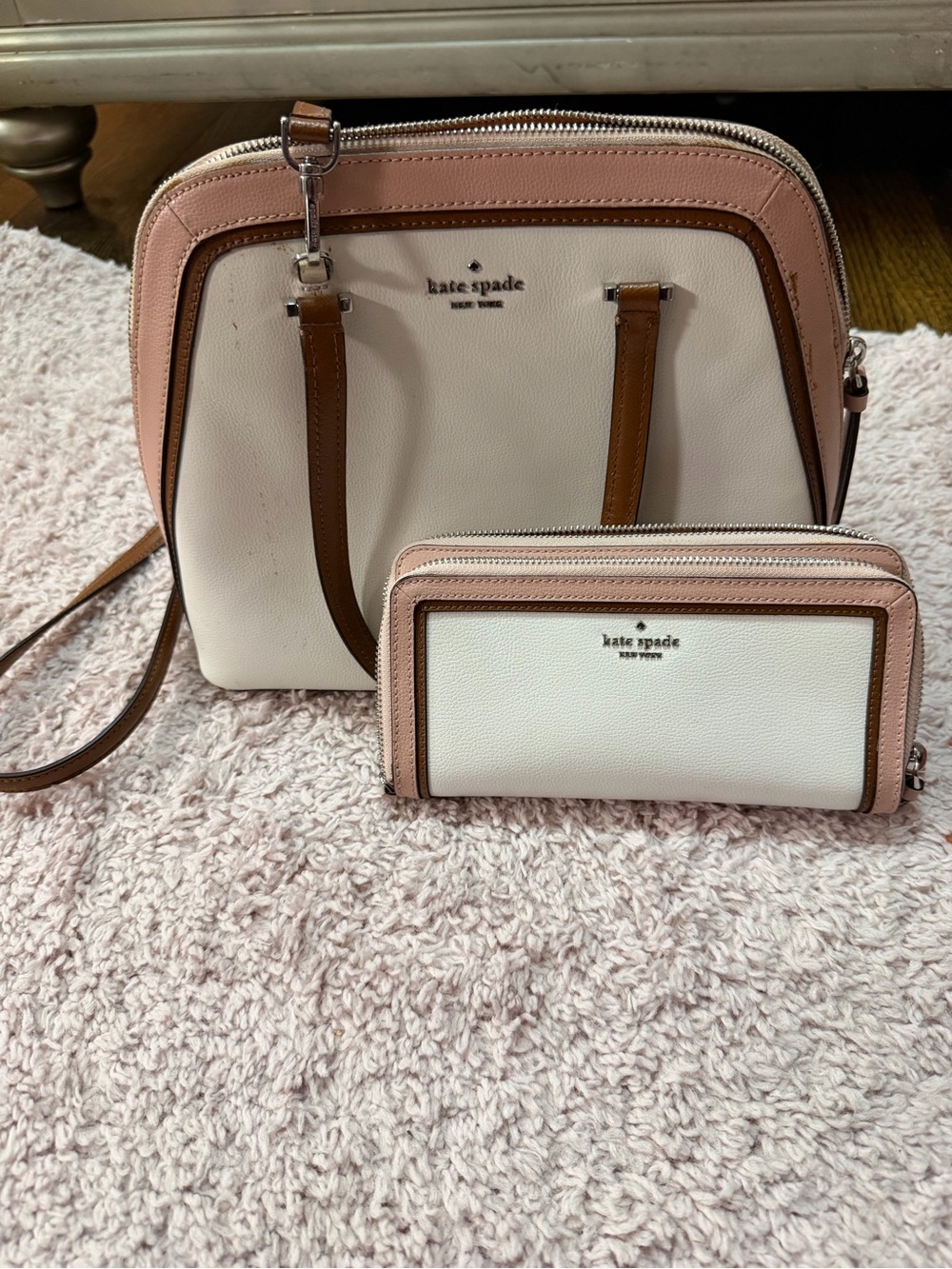 kate spade White, Pink & Brown Leather Crossbody with Wallet